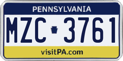 PA license plate MZC3761