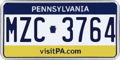 PA license plate MZC3764