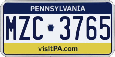 PA license plate MZC3765