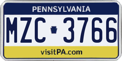 PA license plate MZC3766