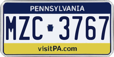 PA license plate MZC3767