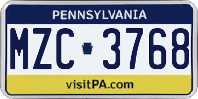 PA license plate MZC3768