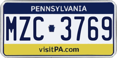 PA license plate MZC3769