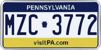 PA license plate MZC3772