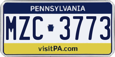 PA license plate MZC3773