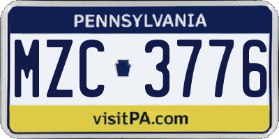 PA license plate MZC3776