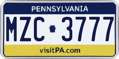 PA license plate MZC3777