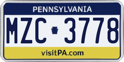 PA license plate MZC3778