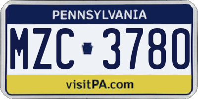 PA license plate MZC3780