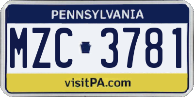 PA license plate MZC3781