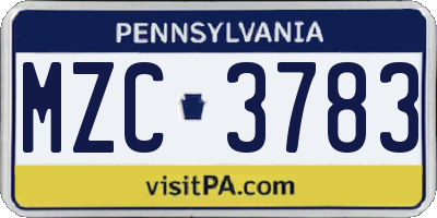 PA license plate MZC3783