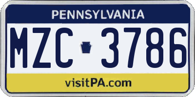 PA license plate MZC3786
