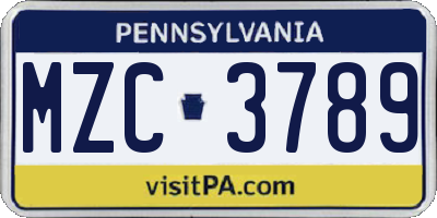 PA license plate MZC3789