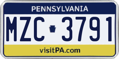 PA license plate MZC3791