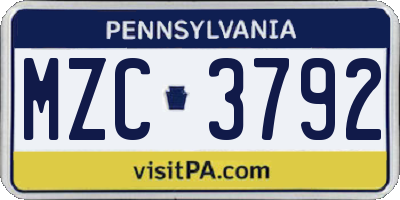 PA license plate MZC3792