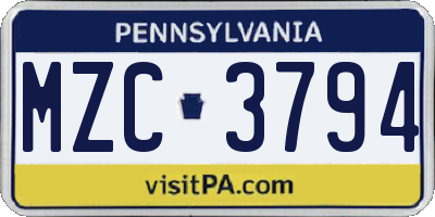 PA license plate MZC3794