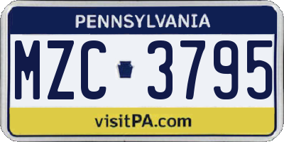 PA license plate MZC3795