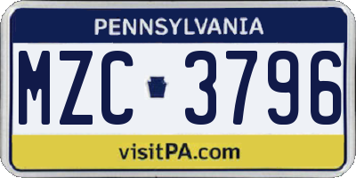 PA license plate MZC3796