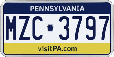 PA license plate MZC3797