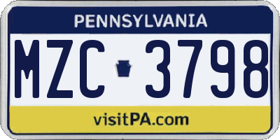 PA license plate MZC3798