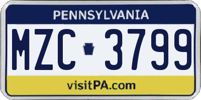PA license plate MZC3799