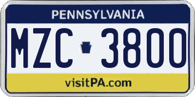 PA license plate MZC3800