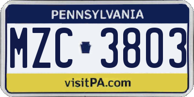 PA license plate MZC3803