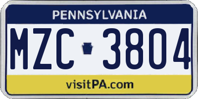 PA license plate MZC3804