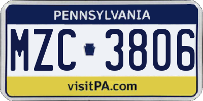 PA license plate MZC3806