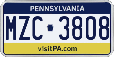 PA license plate MZC3808