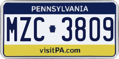 PA license plate MZC3809