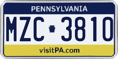 PA license plate MZC3810