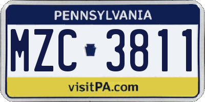 PA license plate MZC3811
