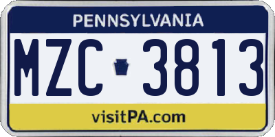 PA license plate MZC3813