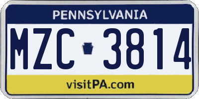 PA license plate MZC3814