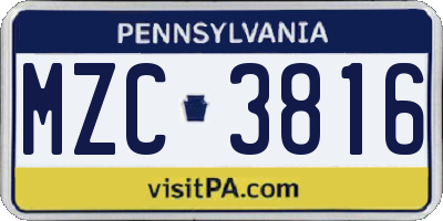 PA license plate MZC3816