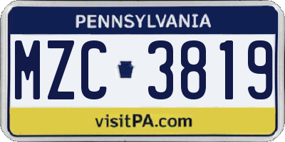 PA license plate MZC3819