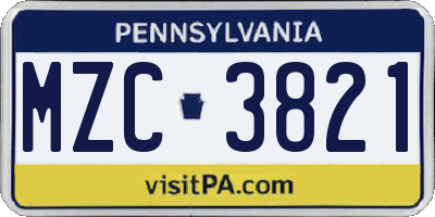 PA license plate MZC3821