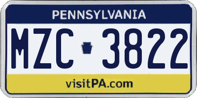 PA license plate MZC3822