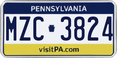 PA license plate MZC3824