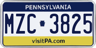PA license plate MZC3825