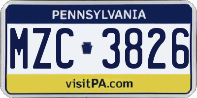 PA license plate MZC3826