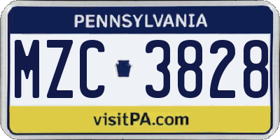 PA license plate MZC3828
