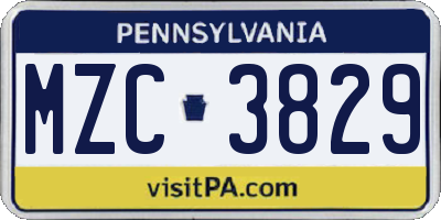 PA license plate MZC3829