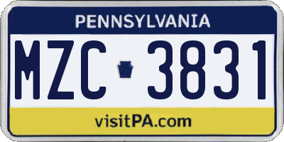 PA license plate MZC3831