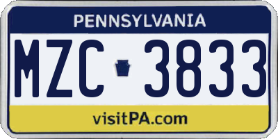 PA license plate MZC3833