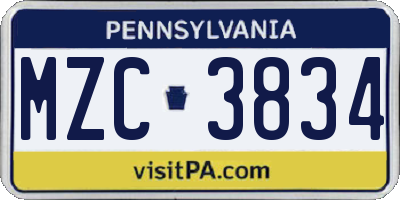 PA license plate MZC3834