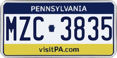 PA license plate MZC3835