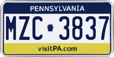 PA license plate MZC3837