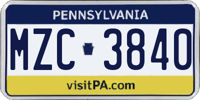 PA license plate MZC3840